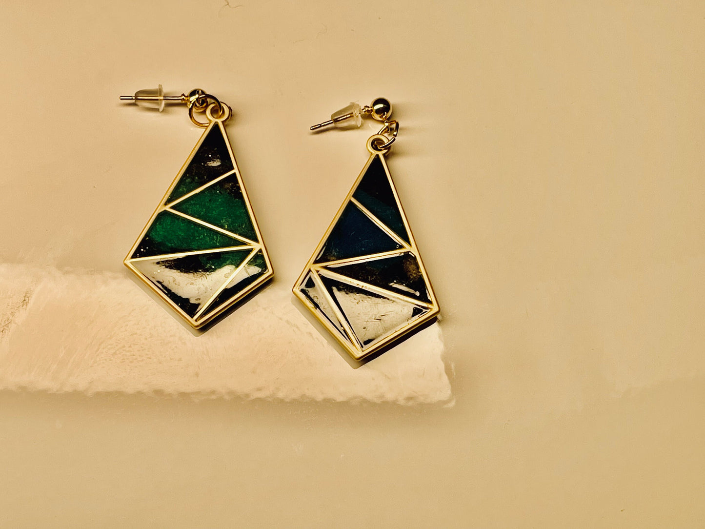 Stained Glass Effect and Gold Dangle Earrings, Statement Earrings, Polymer Clay, Hypoallergenic, Lightweight, Great Gift for Mom or Friends