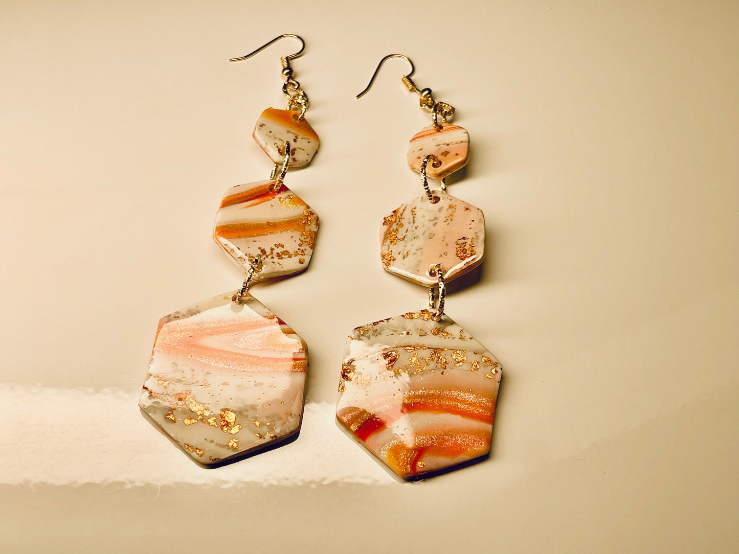 Orange and White Calcite Look Dangle Earrings, Statement Earrings, Polymer Clay, Hypoallergenic, Lightweight, Great Gift for Mom or Friends