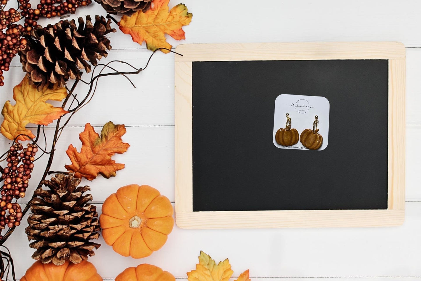 Short Golden Pumpkins Dangle Earrings,Statement Earrings, Polymer Clay Earrings, Hypoallergenic, Lightweight, Great Gift for Mom or Friend
