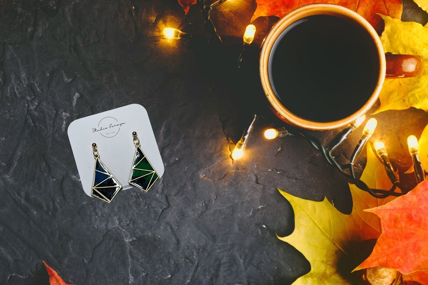 Stained Glass Effect and Gold Dangle Earrings, Statement Earrings, Polymer Clay, Hypoallergenic, Lightweight, Great Gift for Mom or Friends