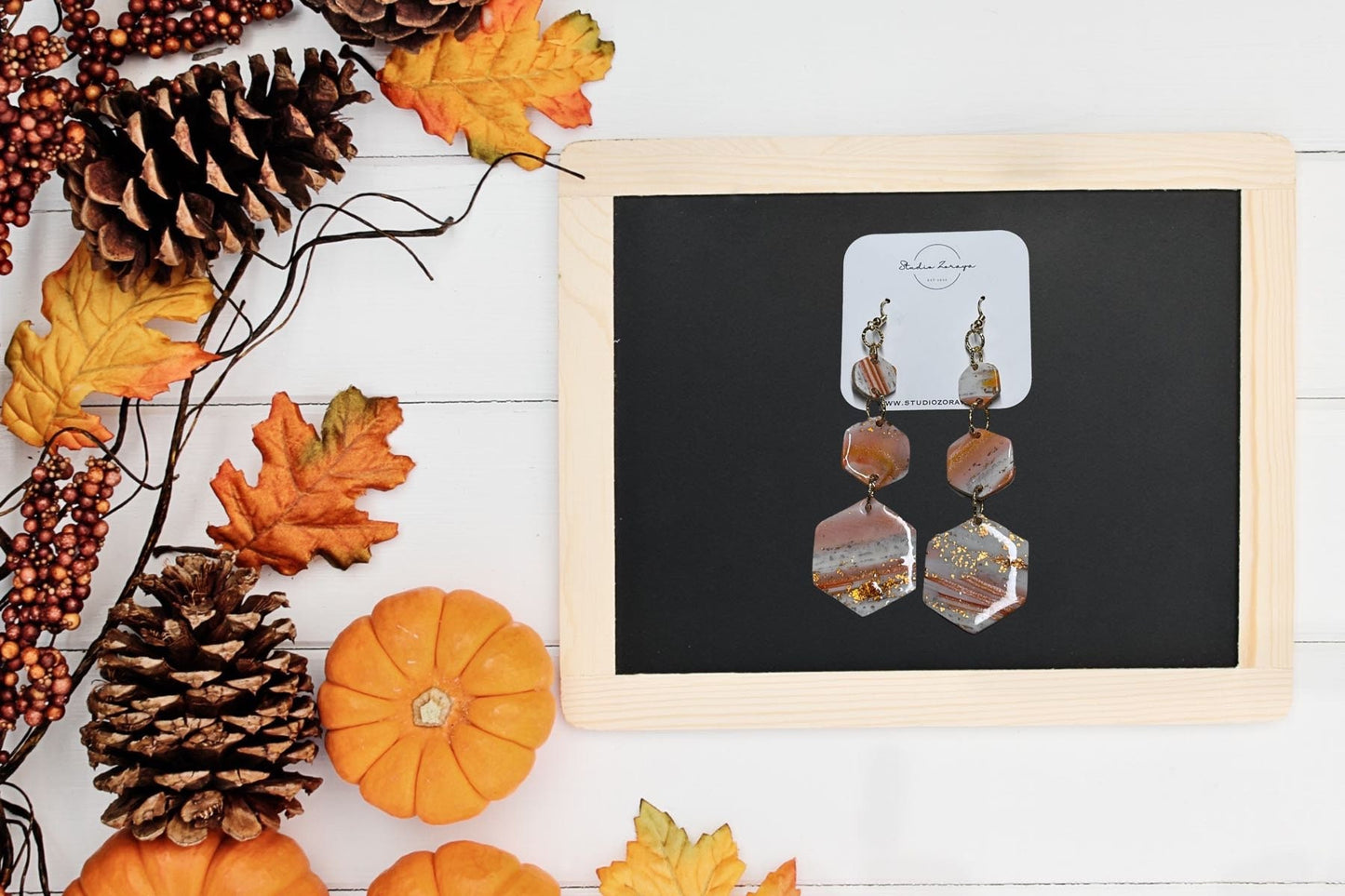 Orange and White Calcite Look Dangle Earrings, Statement Earrings, Polymer Clay, Hypoallergenic, Lightweight, Great Gift for Mom or Friends
