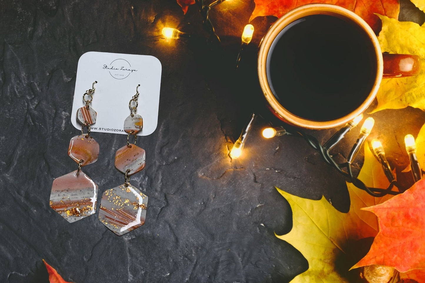 Orange and White Calcite Look Dangle Earrings, Statement Earrings, Polymer Clay, Hypoallergenic, Lightweight, Great Gift for Mom or Friends