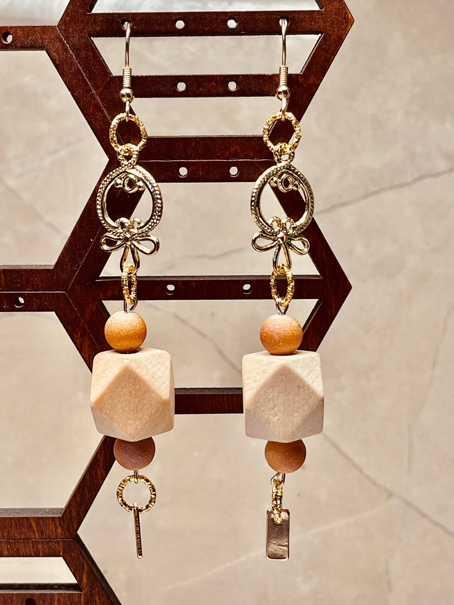 Handmade Golden Beads Dangle Earrings