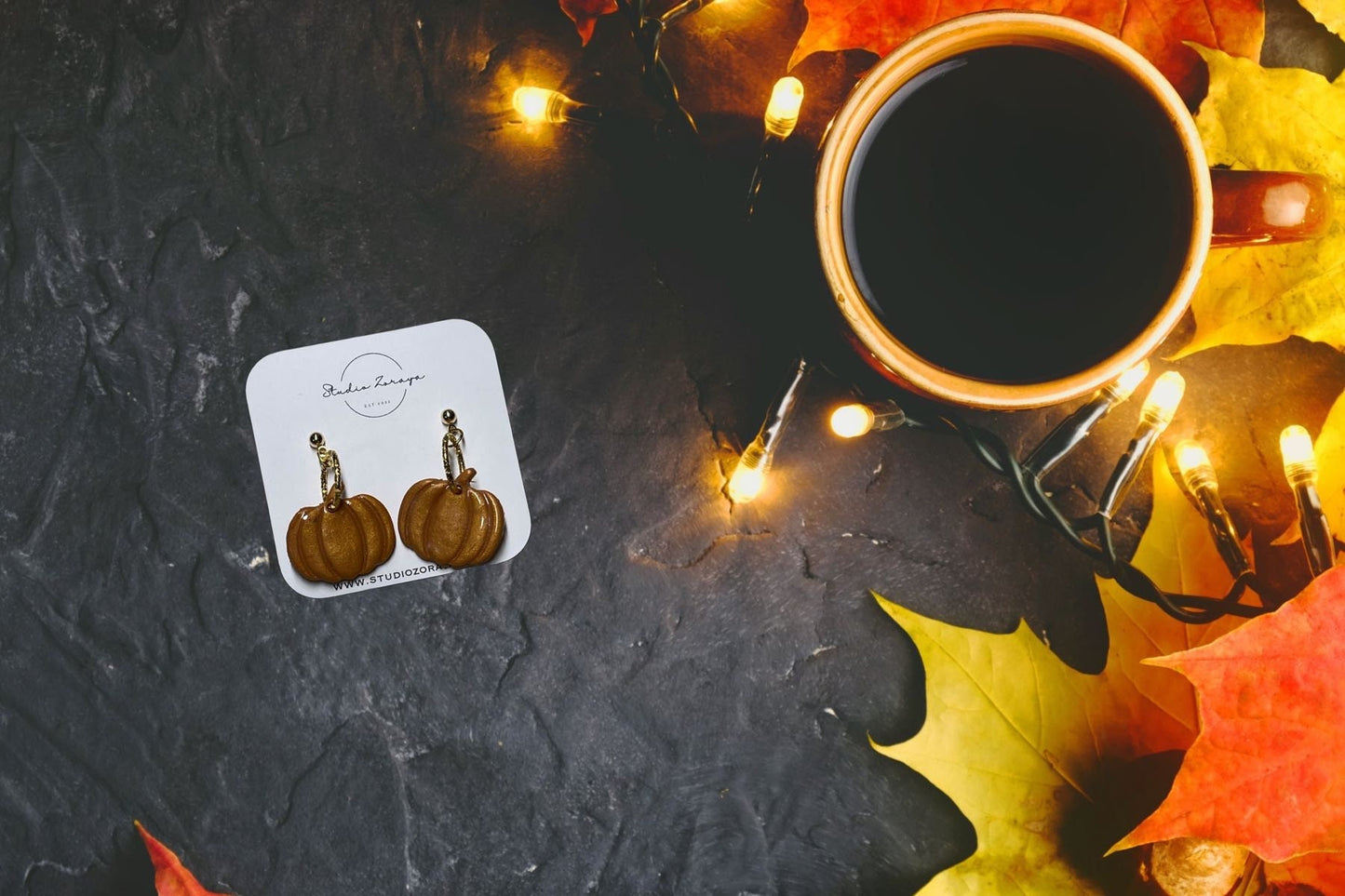 Short Golden Pumpkins Dangle Earrings,Statement Earrings, Polymer Clay Earrings, Hypoallergenic, Lightweight, Great Gift for Mom or Friend