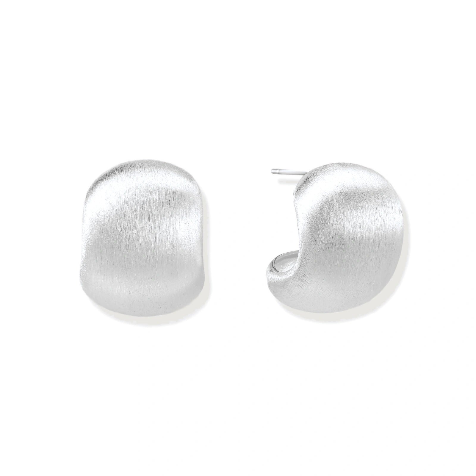 Brushed sterling silver cushion-shaped stud earrings with matte finish on white background