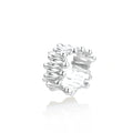 Wide band ring with sculptural wave ripples in polished white gold plated eco-brass on cream background