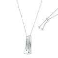 Modern silver necklace with vertical ridged pendant and adjustable chain on white background, eco-friendly zinc alloy construction.