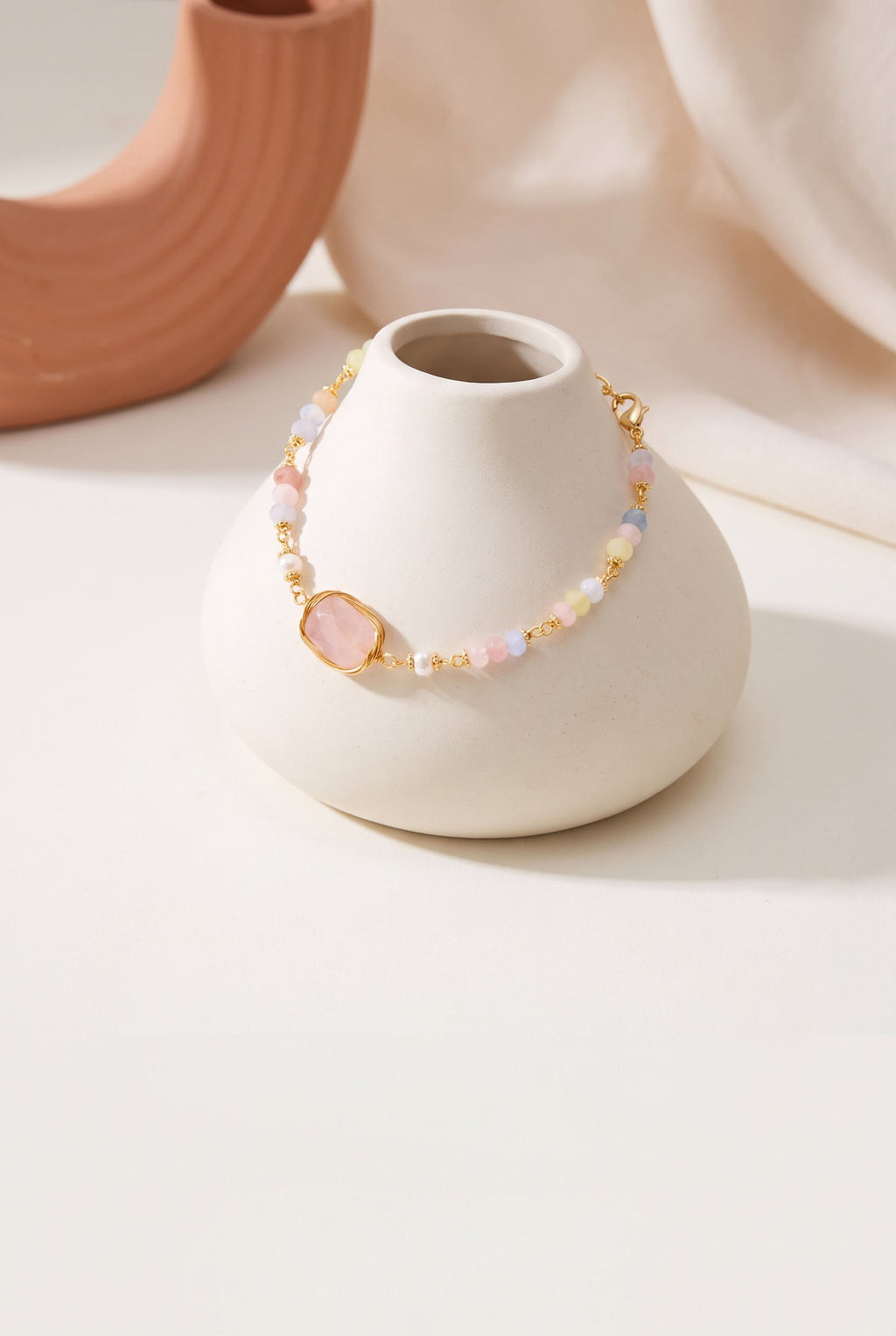 Rose Quartz Healing Bracelet | Natural Quartz, Gemstones & Pearl