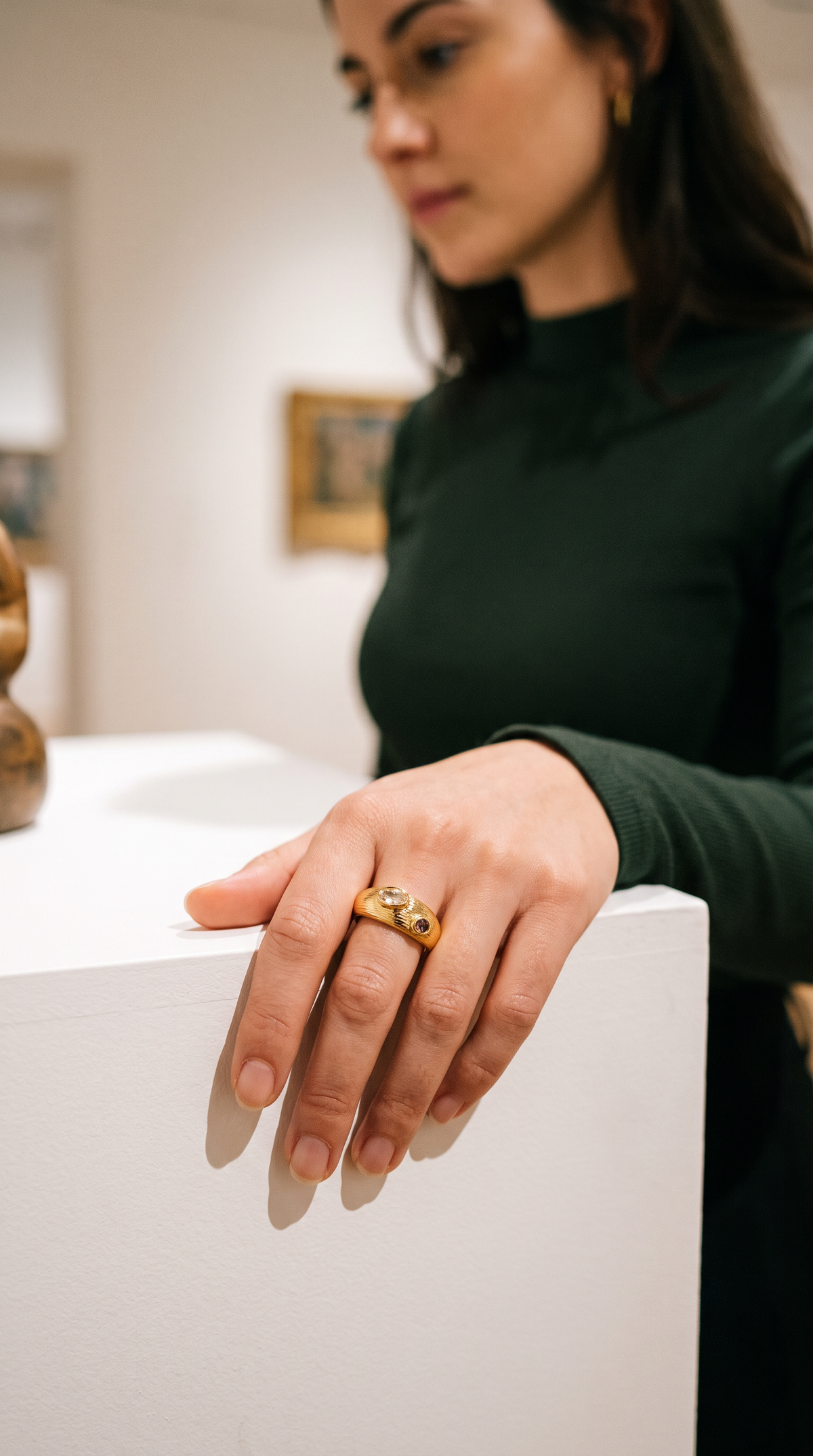 Dual Gem Statement Ring | 14K Gold Plated Eco-Brass Adjustable Ring