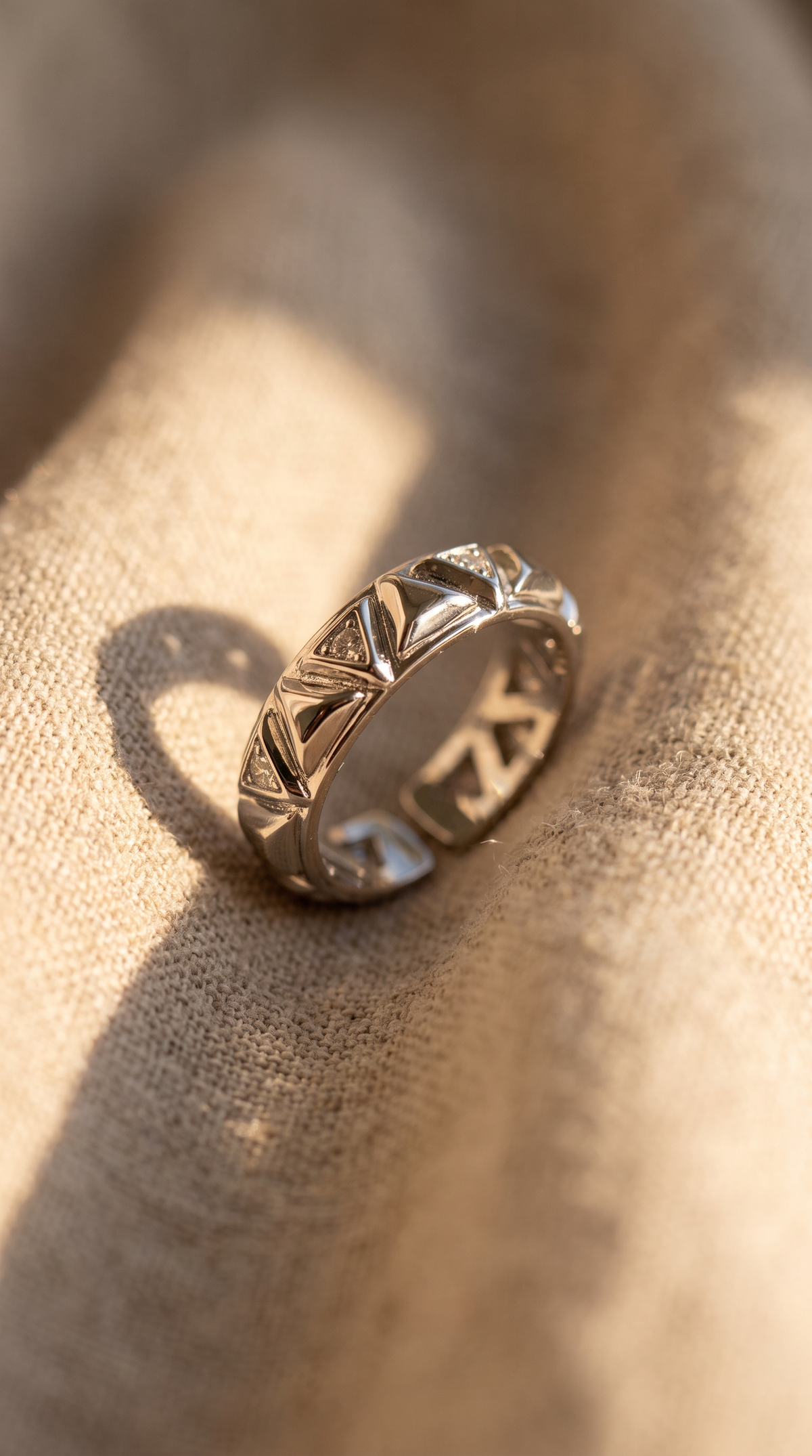Geo Triangle Band | White Gold Plated Eco-Brass and Micro-Pavé Zirconia Cutout Adjustable Band