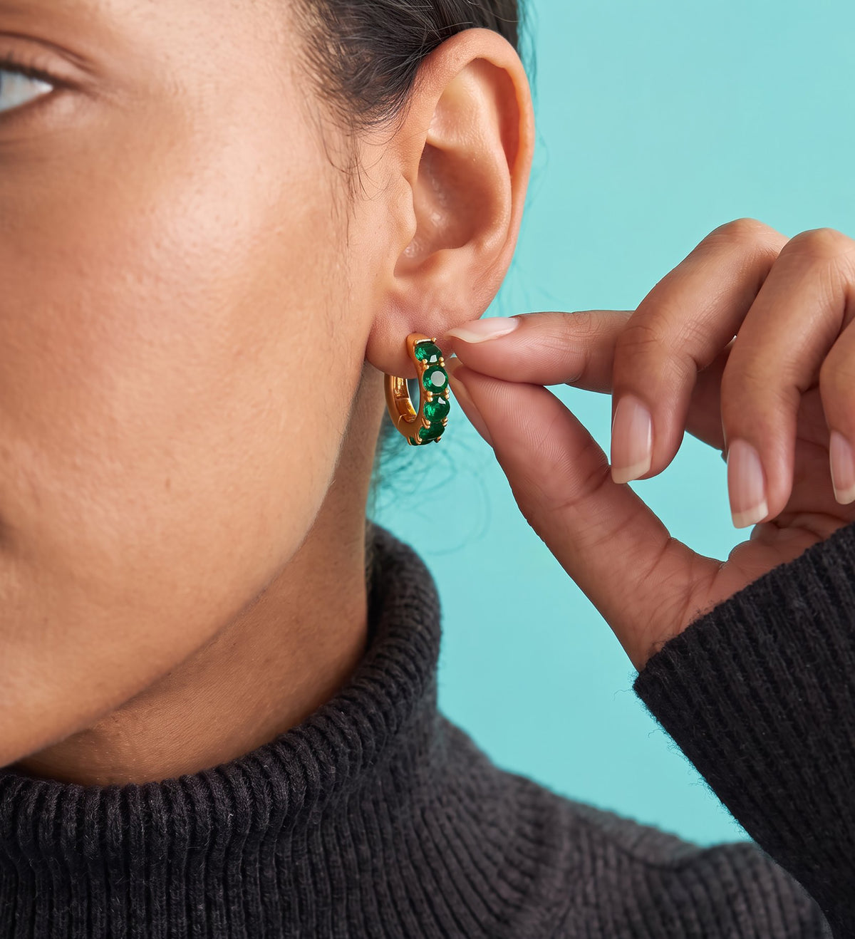 Emerald Huggie Hoops