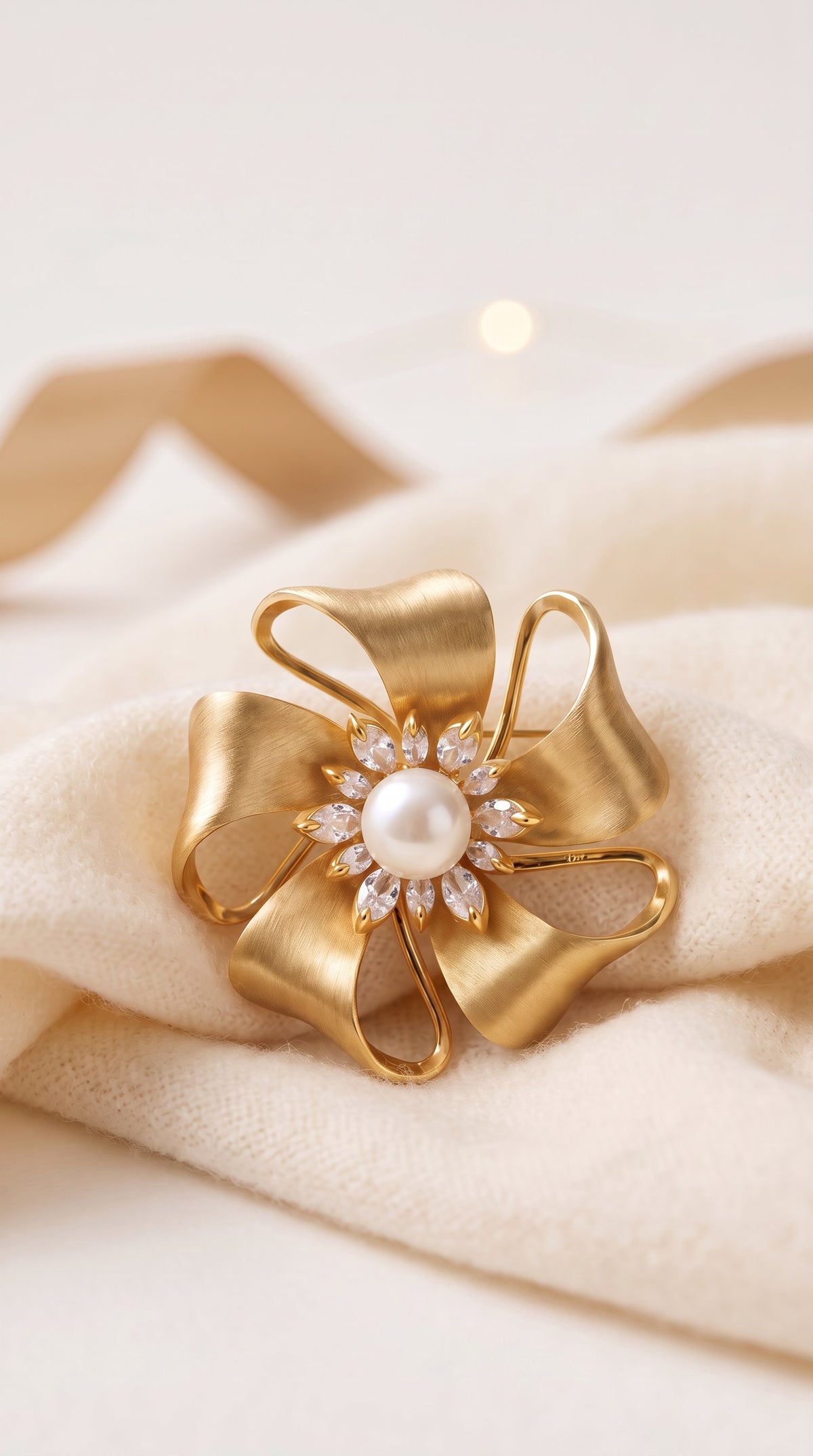 Golden Bow Blossom Brooch