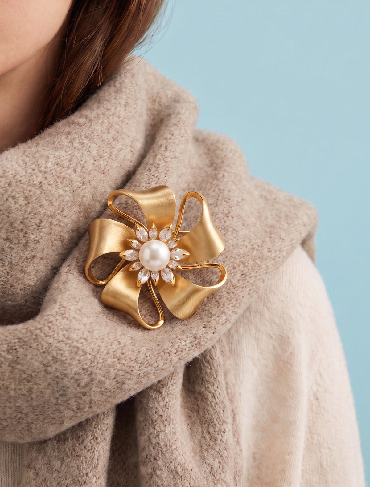 Golden Bow Blossom Brooch
