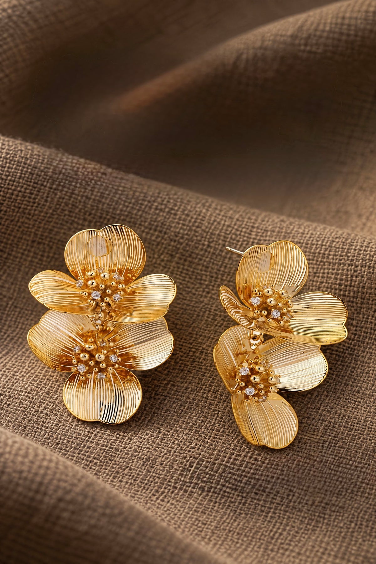 Golden Bloom Double Earrings | Gold-Plated Botanical Double Studs