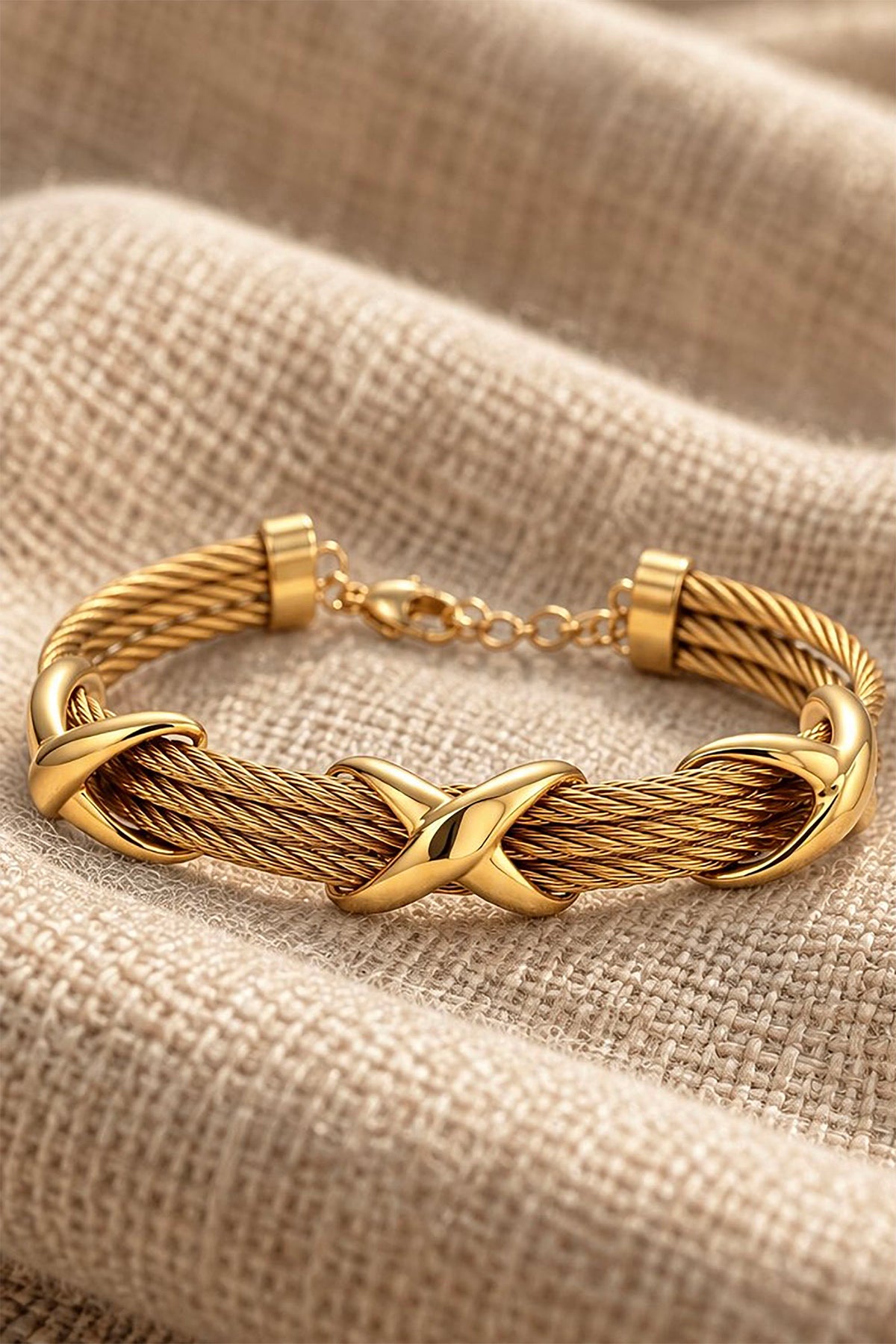 Cross Knot Cable Bracelet | Gold Plated Stainless Steel