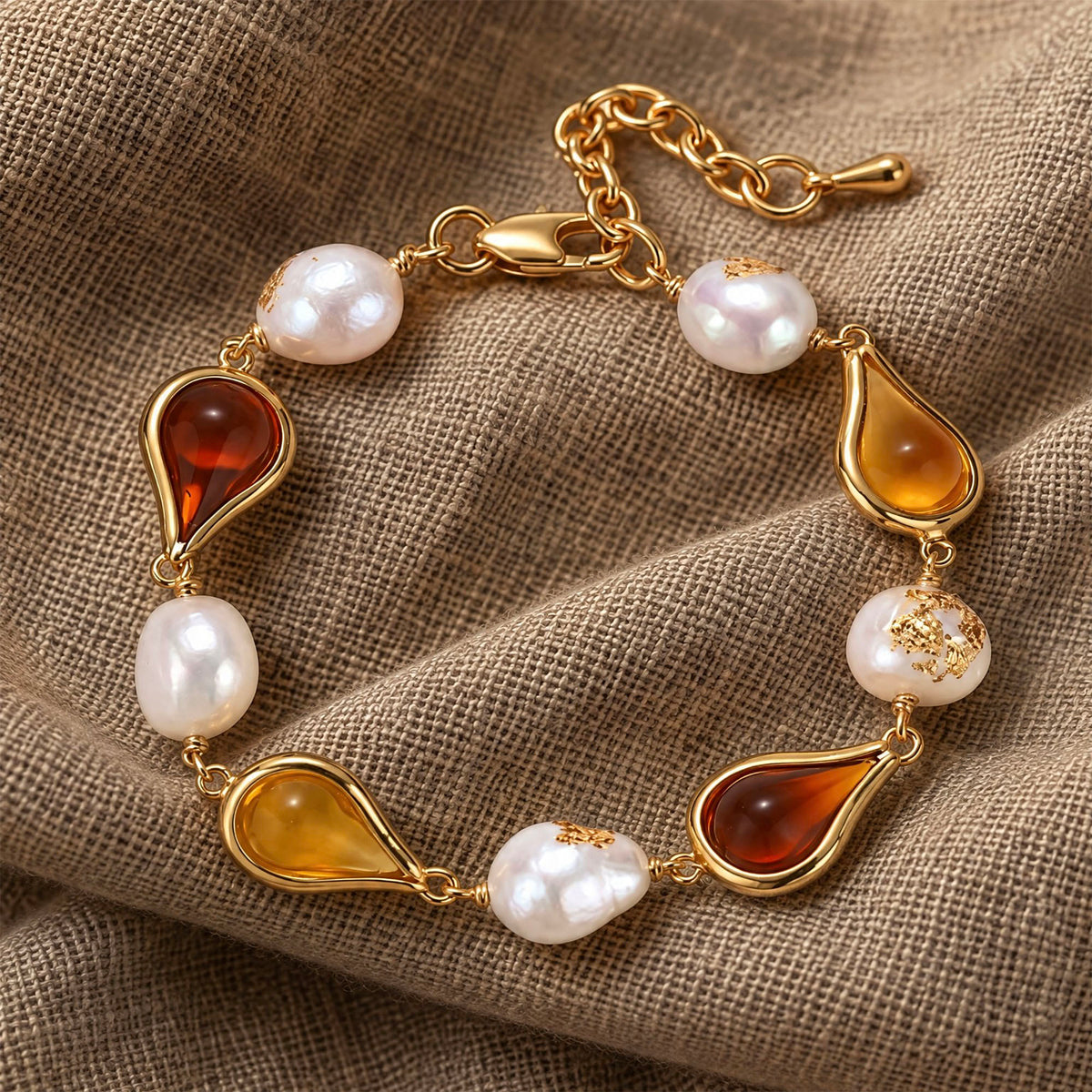 Golden Teardrop Bracelet | Recycled Brass & Freshwater Pearl