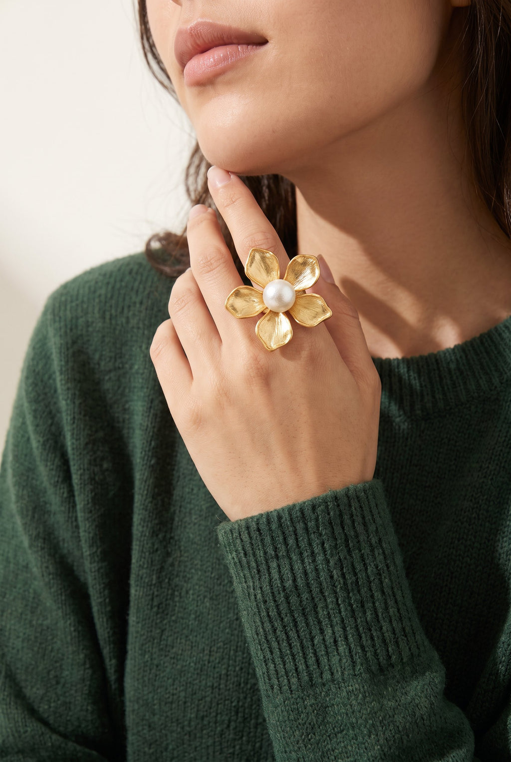 Blooming Pearl Statement Ring | Gold Plated Recycled Brass and Cotton Pearl