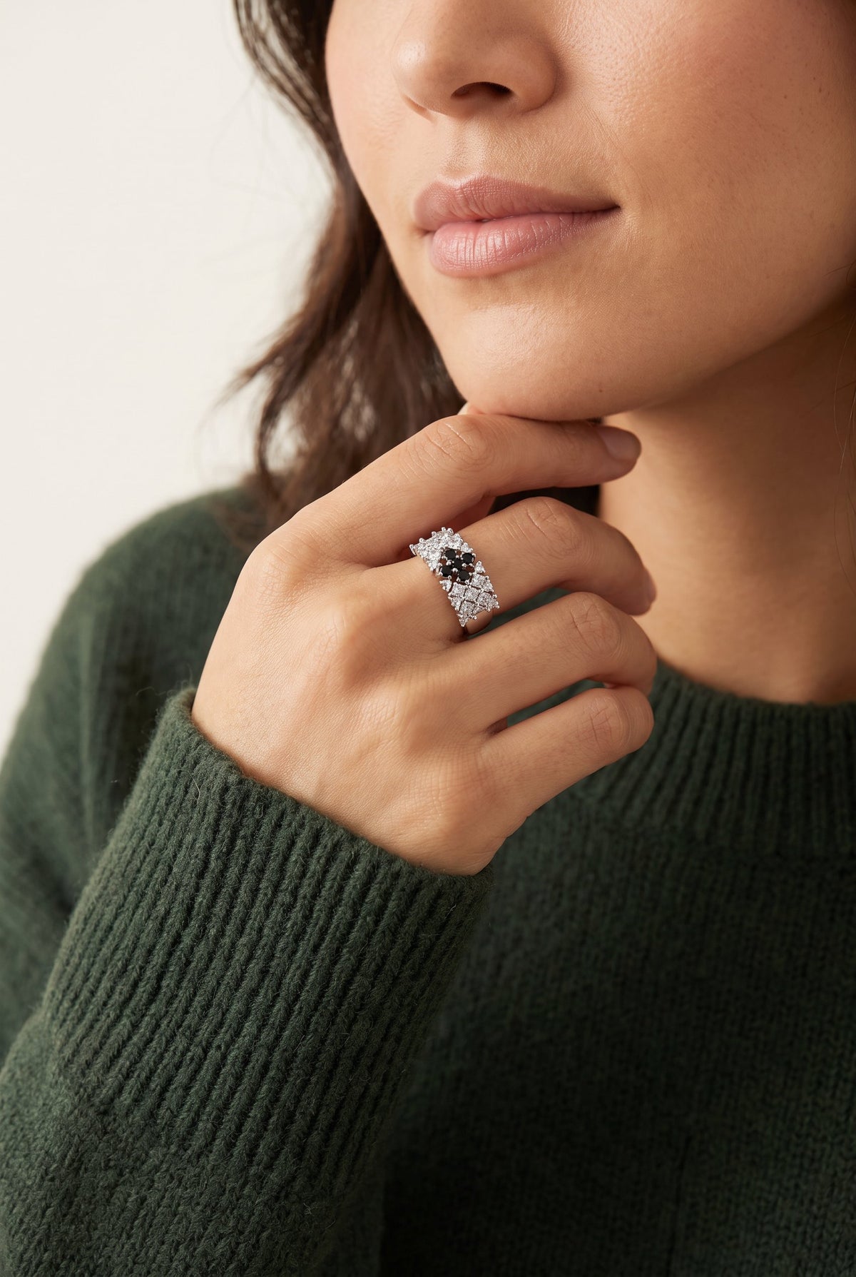Checkmate Statement Ring | White Gold Plated Recycled Brass with Cubic Zirconia Accent