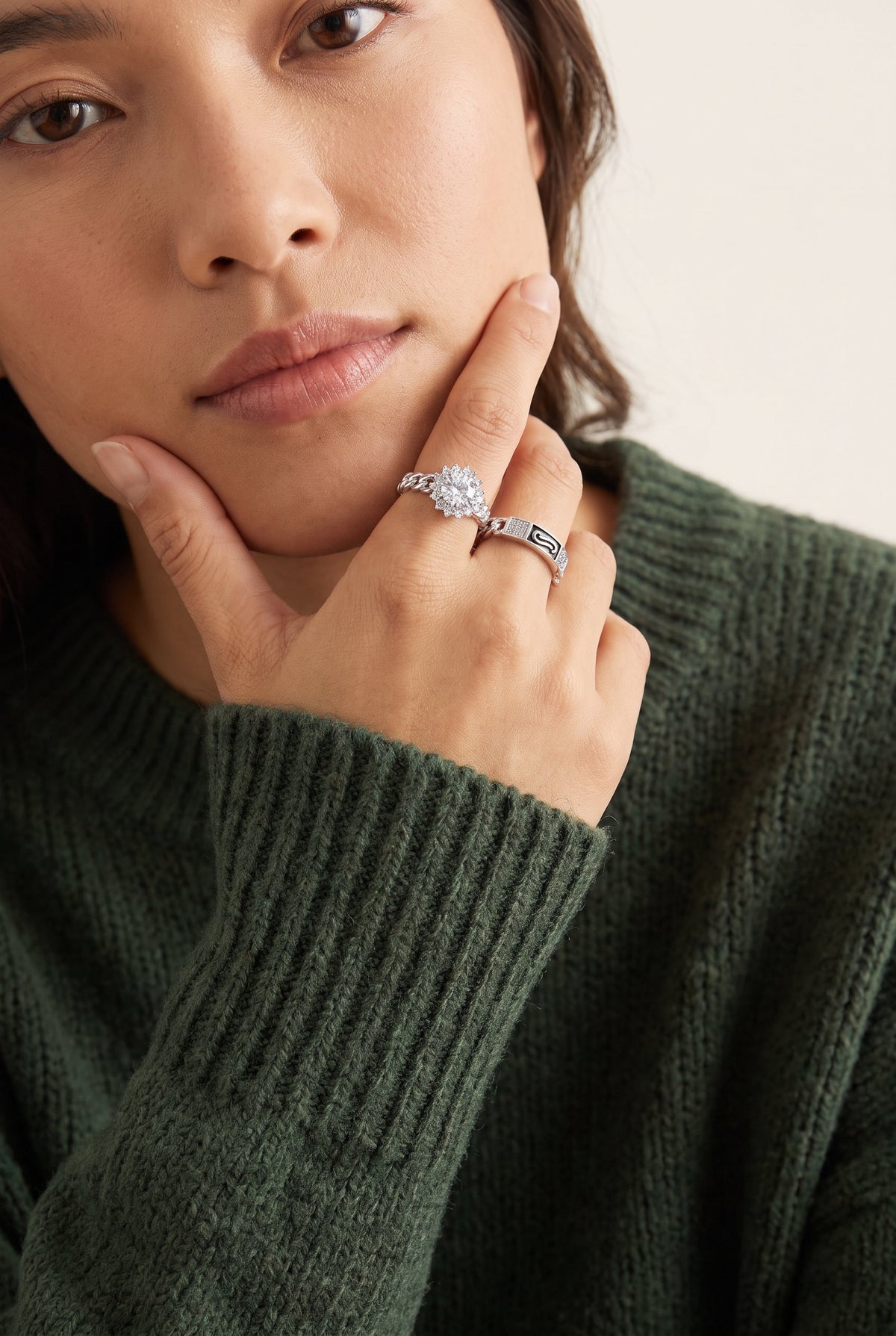 Cosmic Chain Halo Ring | White Gold Plated Recycled Brass with Cubic Zirconia