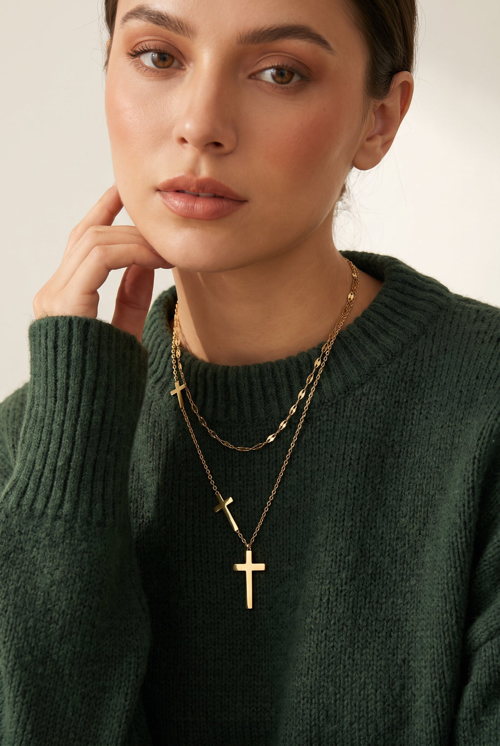 Divine Layers Cross Necklace Set | Waterproof Gold Plated Stainless Steel