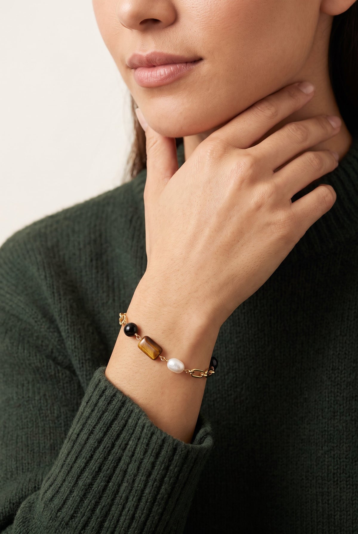 Earth Elements Bracelet | Tiger's Eye, Obsidian & Pearl