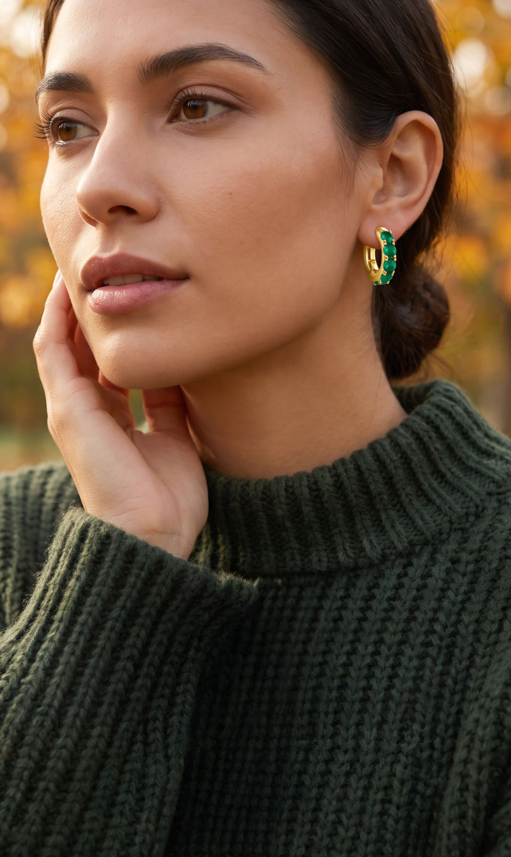 Emerald Huggie Hoops | Gold-Plated Sterling Silver & Zirconia