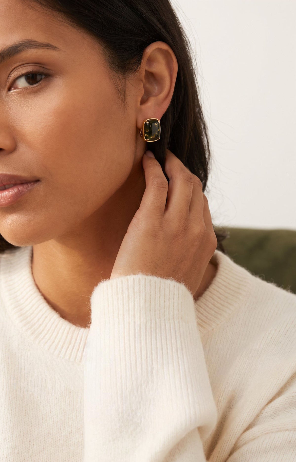 Forest Reverie Earrings | Gold-Plated Sterling Silver & Green Amber Studs