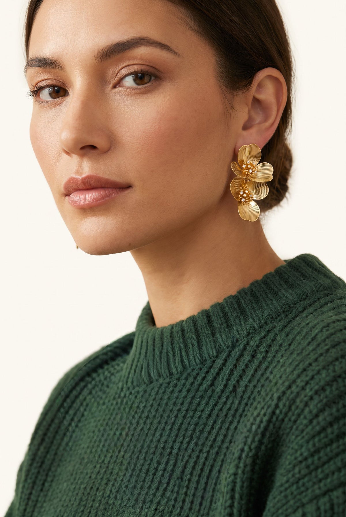 Golden Bloom Double Earrings | Gold-Plated Botanical Double Studs