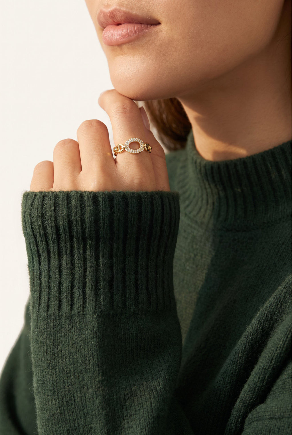 Golden Chain Statement Ring | Gold Plated Brass with Cubic Zirconia