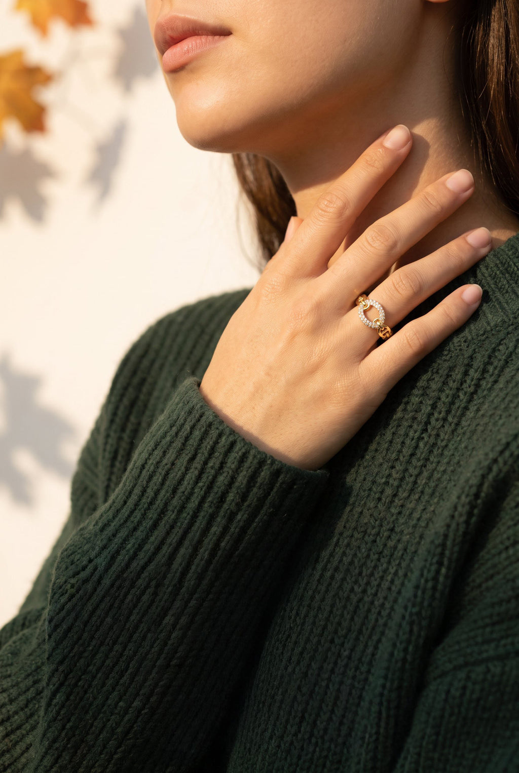 Golden Chain Statement Ring | Gold Plated Brass with Cubic Zirconia