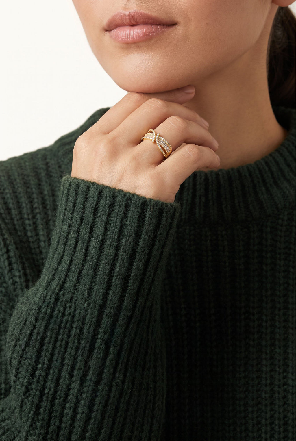Infinity Twist Ring | Gold Plated Recycled Brass with Cubic Zirconia