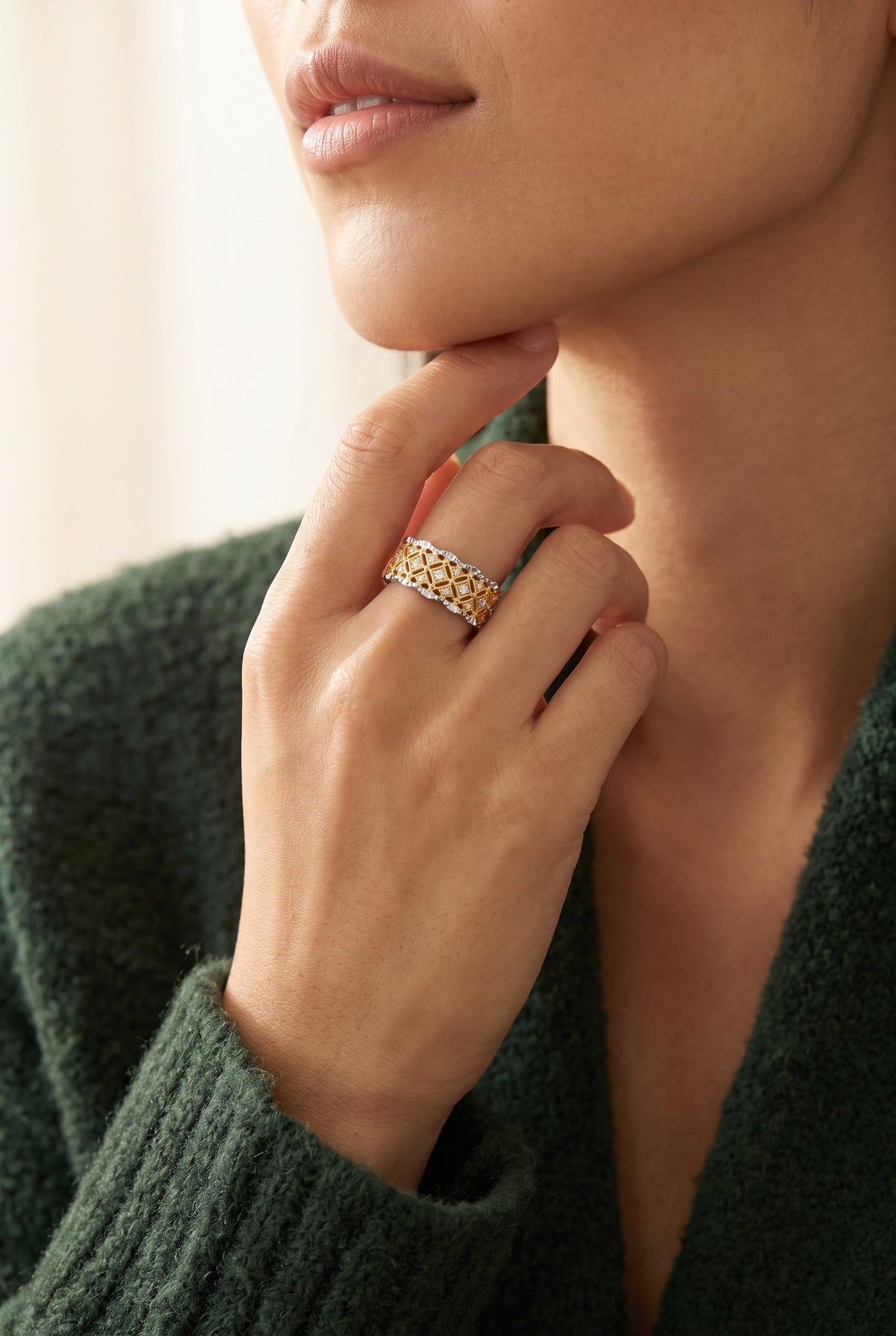 Lattice Luxe Ring | Gold Plated Recycled Brass with Cubic Zirconia