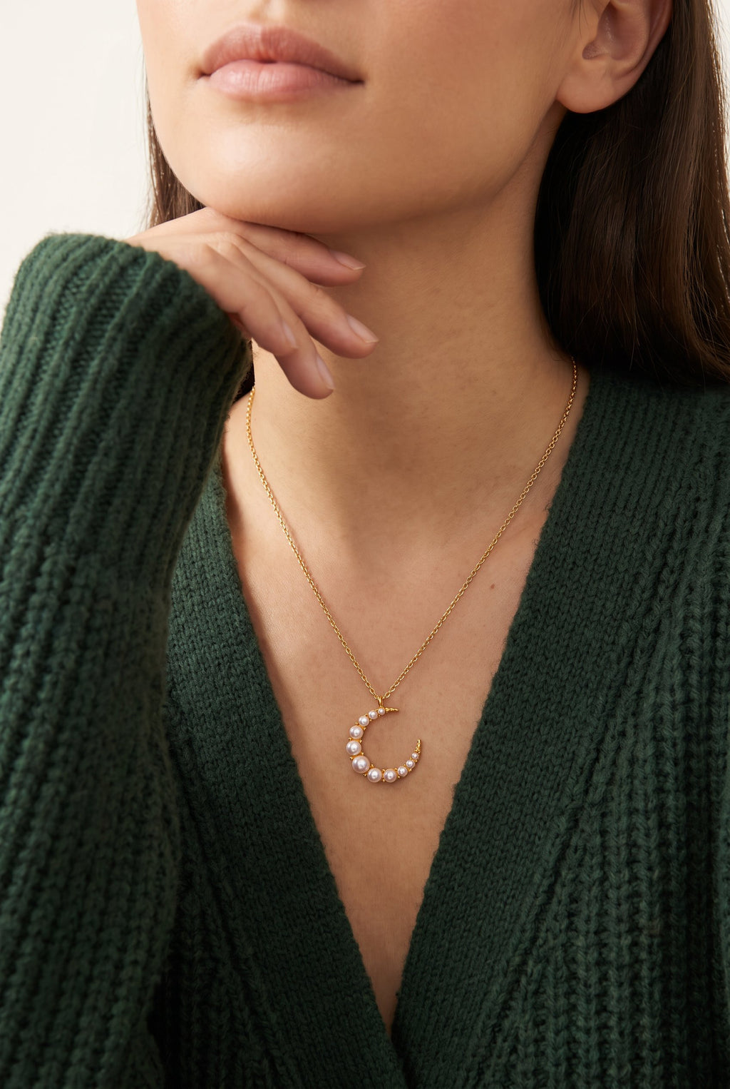 Luna Pearl Crescent Necklace | Gold Plated Stainless Steel