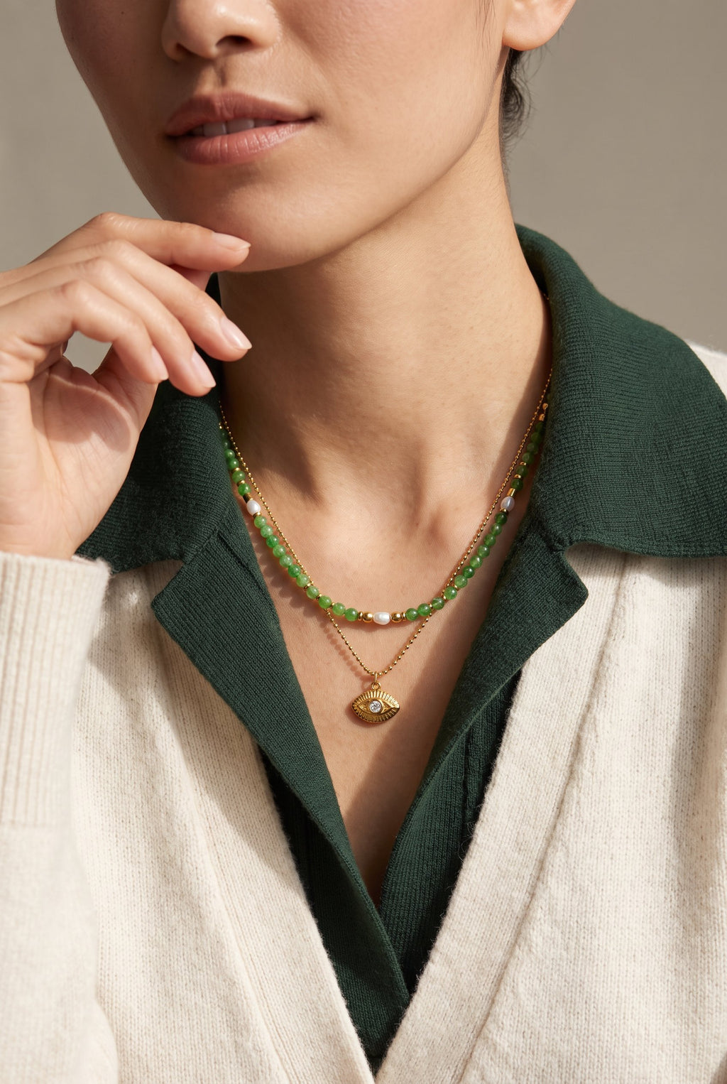 Mystic Eye Layered Necklace | Waterproof Gold Plated Stainless Steel & Gemstone