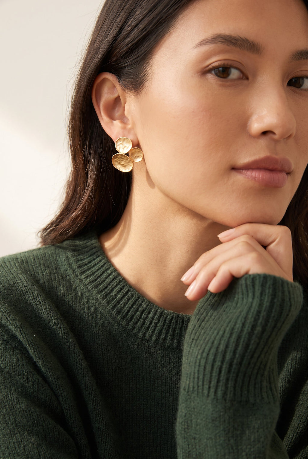 Petal Cluster Earrings | Hammered Geometric Waterproof Gold Studs