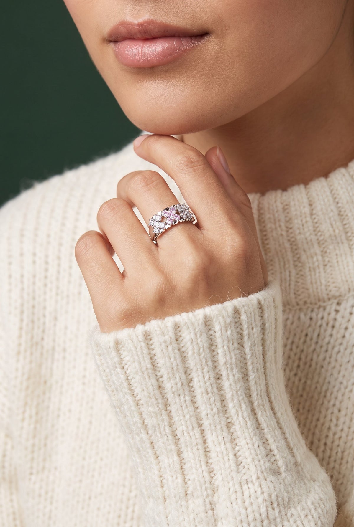 Pixel Dream Ring | White Gold Plated Recycled Brass with Cubic Zirconia