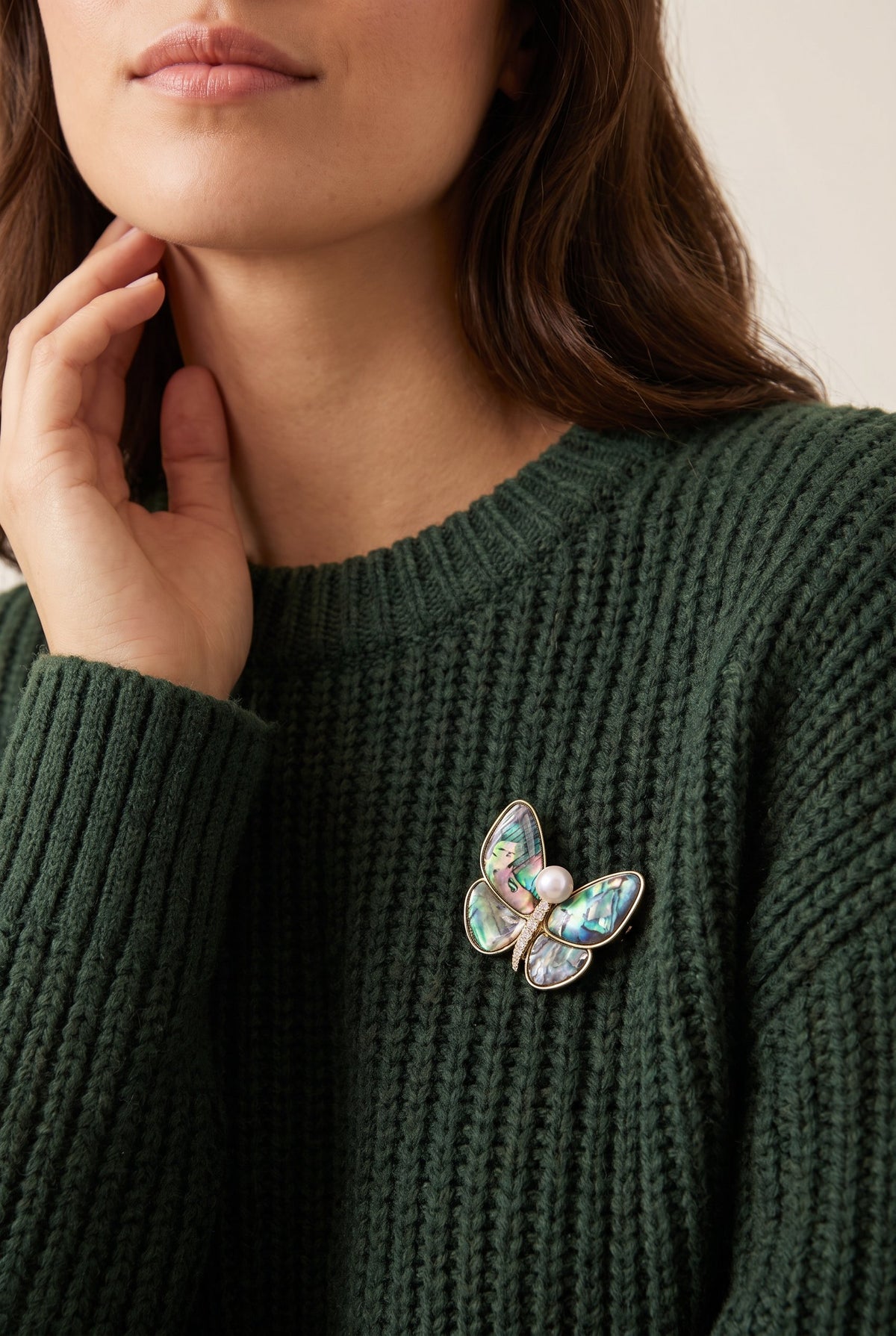 Rainbow Butterfly Brooch – 14K Gold-Plated Recycled Brass & Pearl Pin
