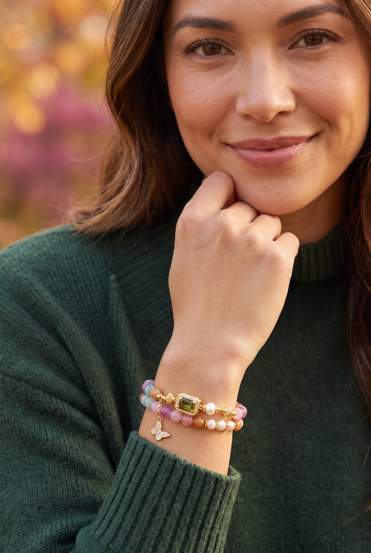 Rainbow Flutter Bracelet | Recycled Brass, Gemstones & Pearls