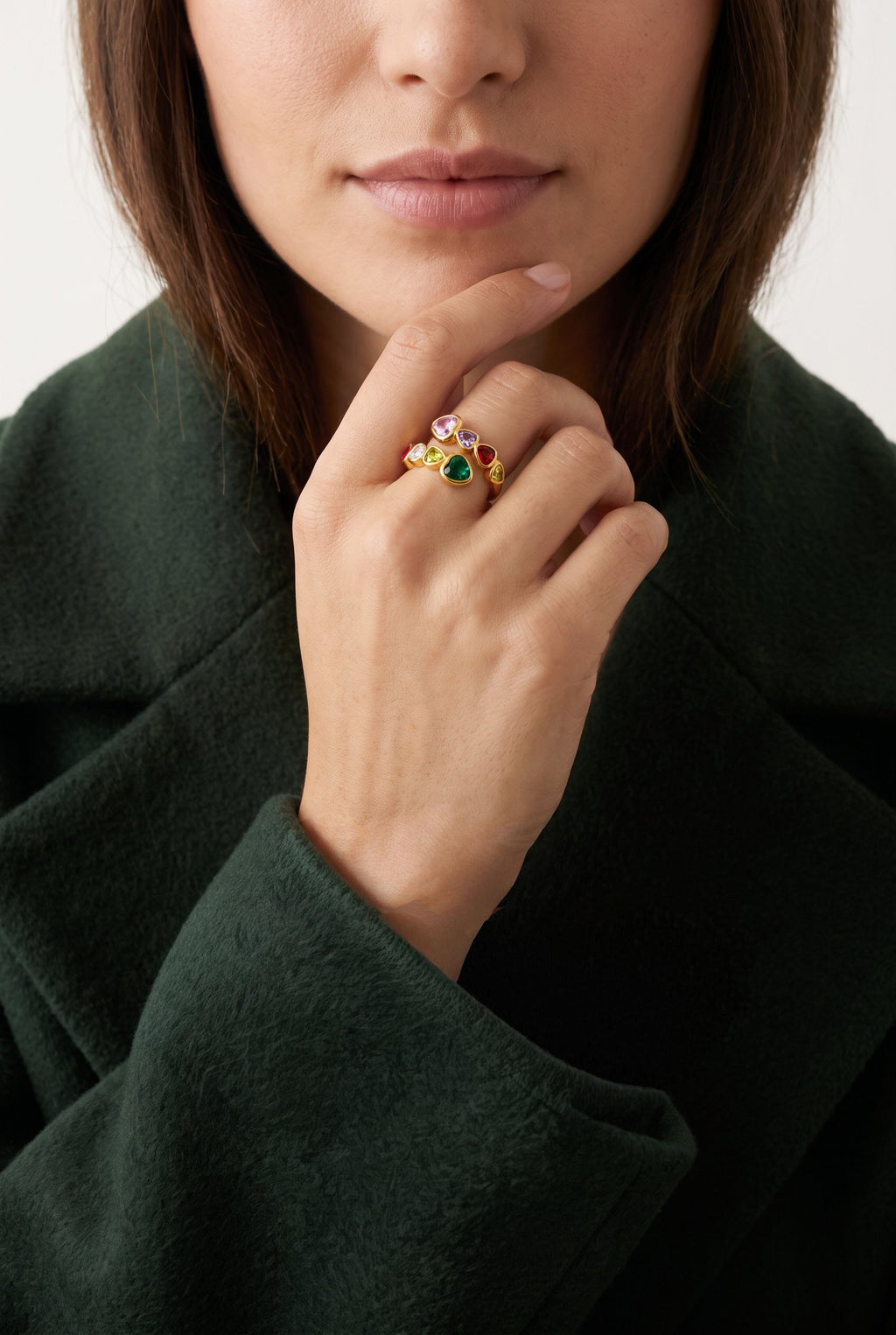 Rainbow Hearts Ring | Waterproof Gold Plated Stainless Steel Ring with Cubic Zirconia