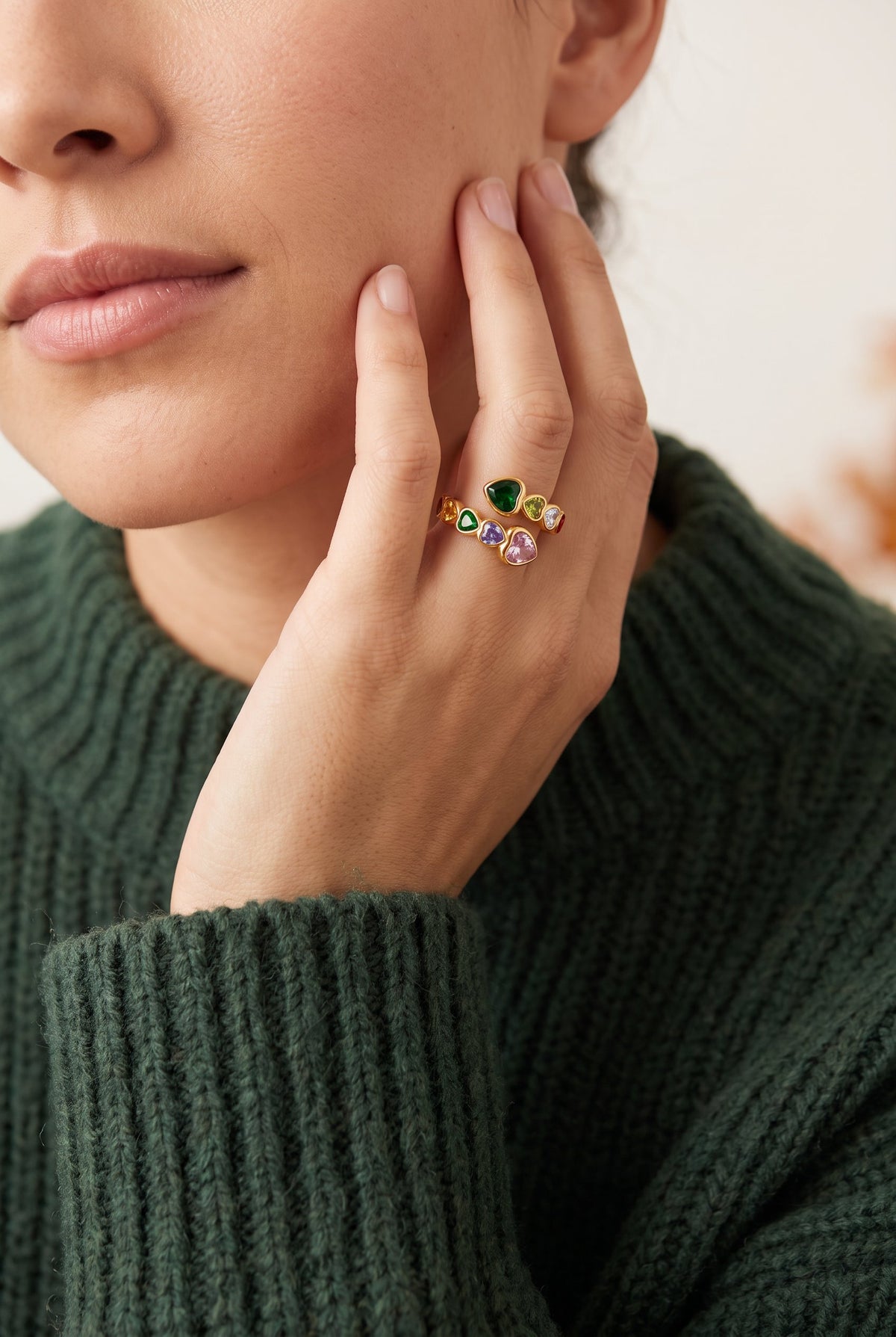 Rainbow Hearts Ring | Waterproof Gold Plated Stainless Steel Ring with Cubic Zirconia