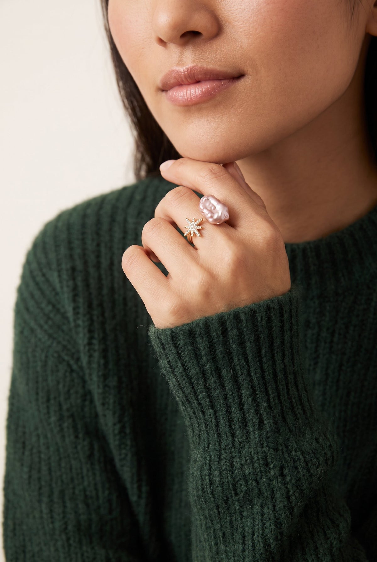 Starlit Pearl Dreams Ring | Gold Plated Recycled Brass with Natural Freshwater Pearl