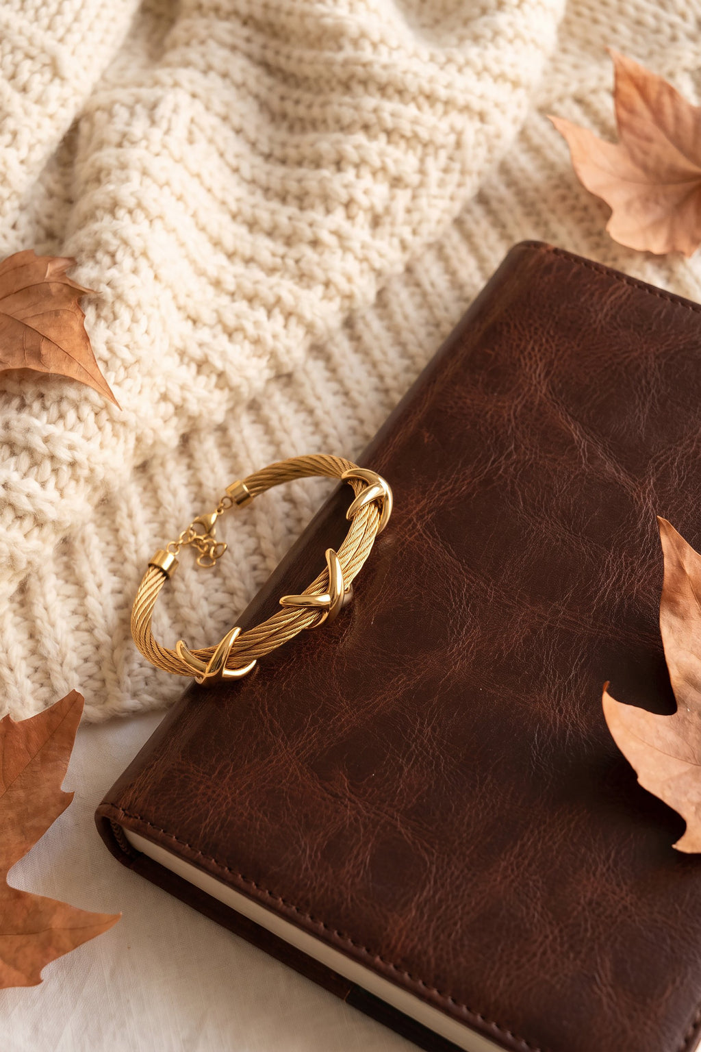 Cross Knot Cable Bracelet | Gold Plated Stainless Steel