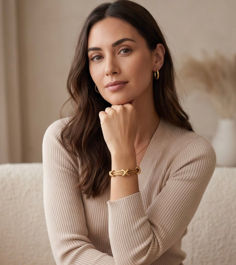Cross Knot Cable Bracelet | Gold Plated Stainless Steel