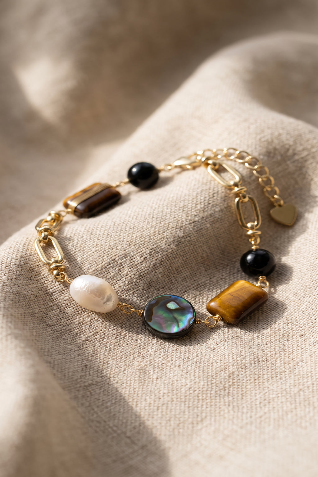Earth Elements Bracelet | Tiger's Eye, Obsidian & Pearl