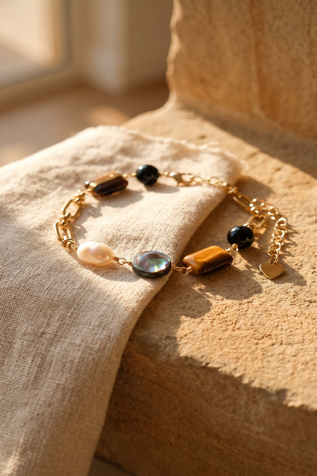 Earth Elements Bracelet | Tiger's Eye, Obsidian & Pearl