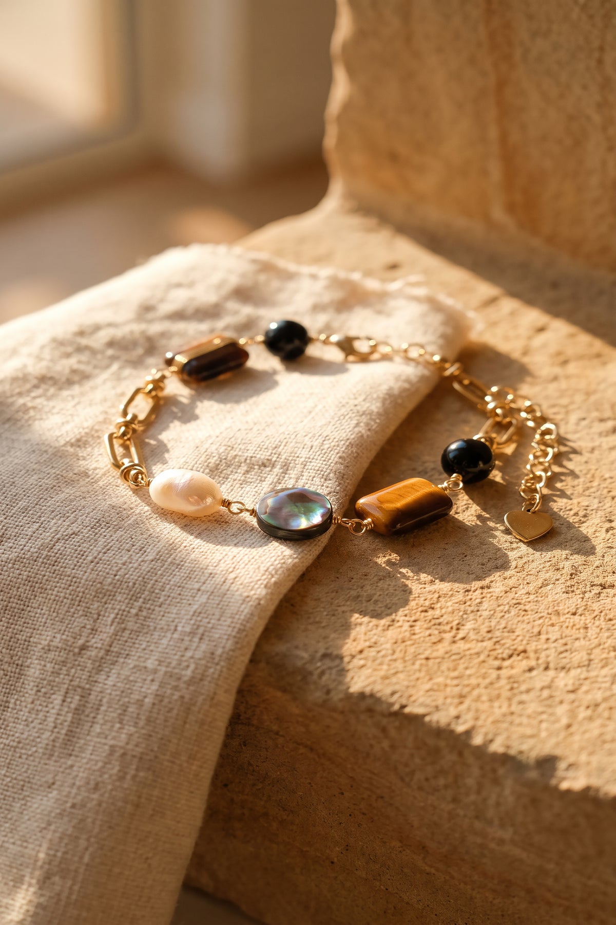 Earth Elements Bracelet | Tiger's Eye, Obsidian & Pearl