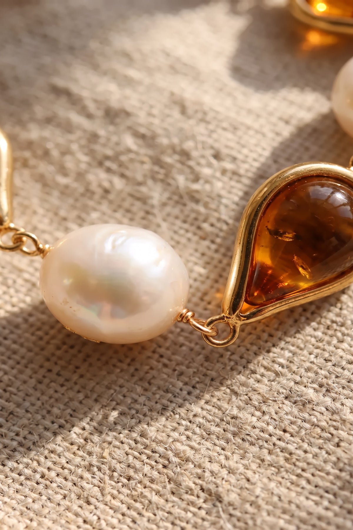 Golden Teardrop Bracelet | Recycled Brass & Freshwater Pearl