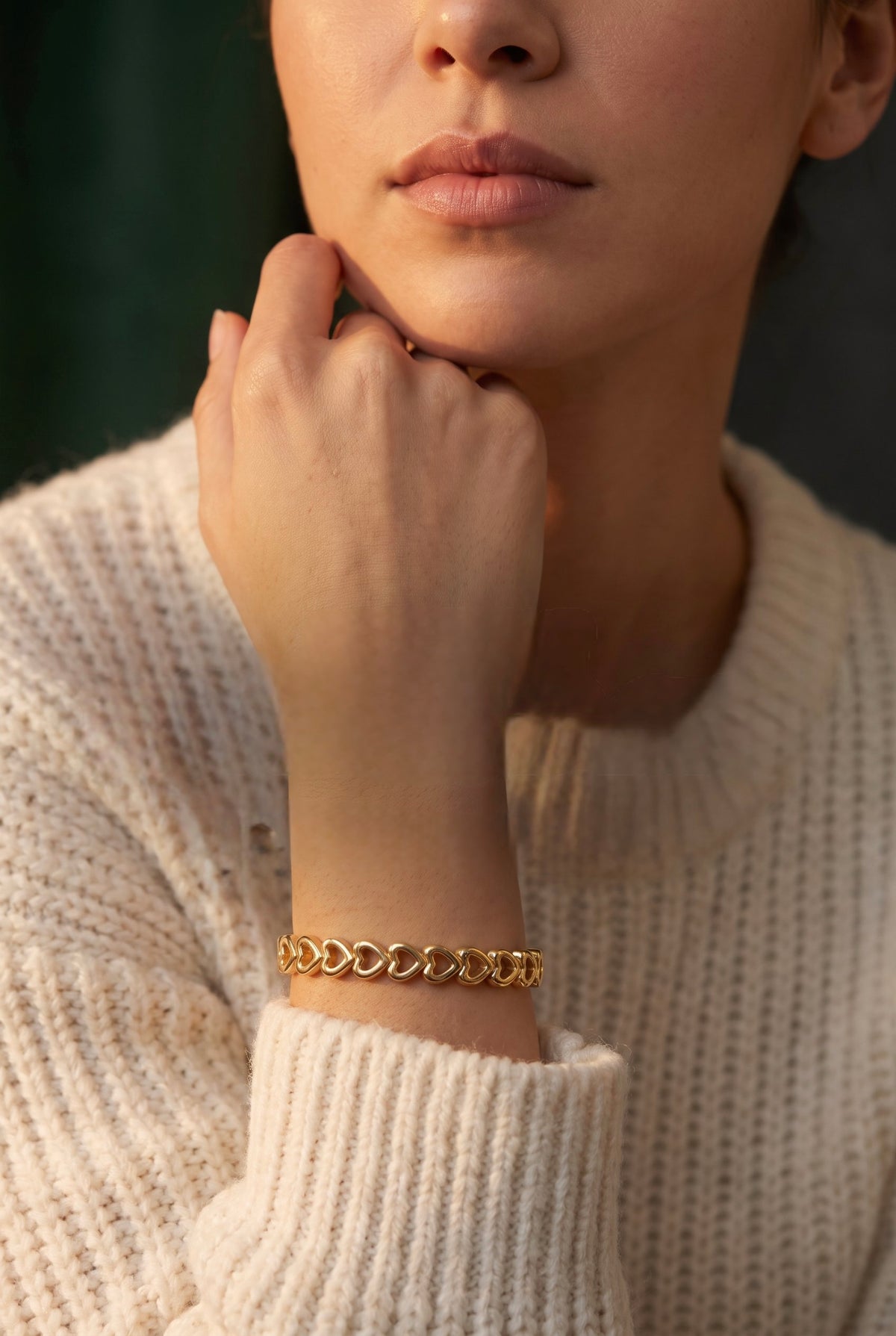 Linked Hearts Bangle | 18K Gold Plated Stainless Steel Interlocking Heart Cuff