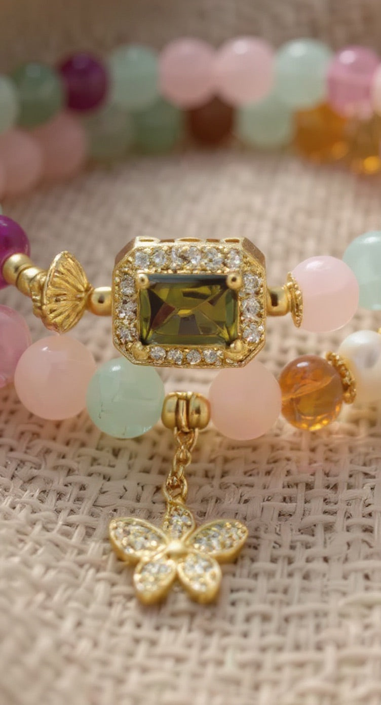 Rainbow Flutter Bracelet | Recycled Brass, Gemstones & Pearls