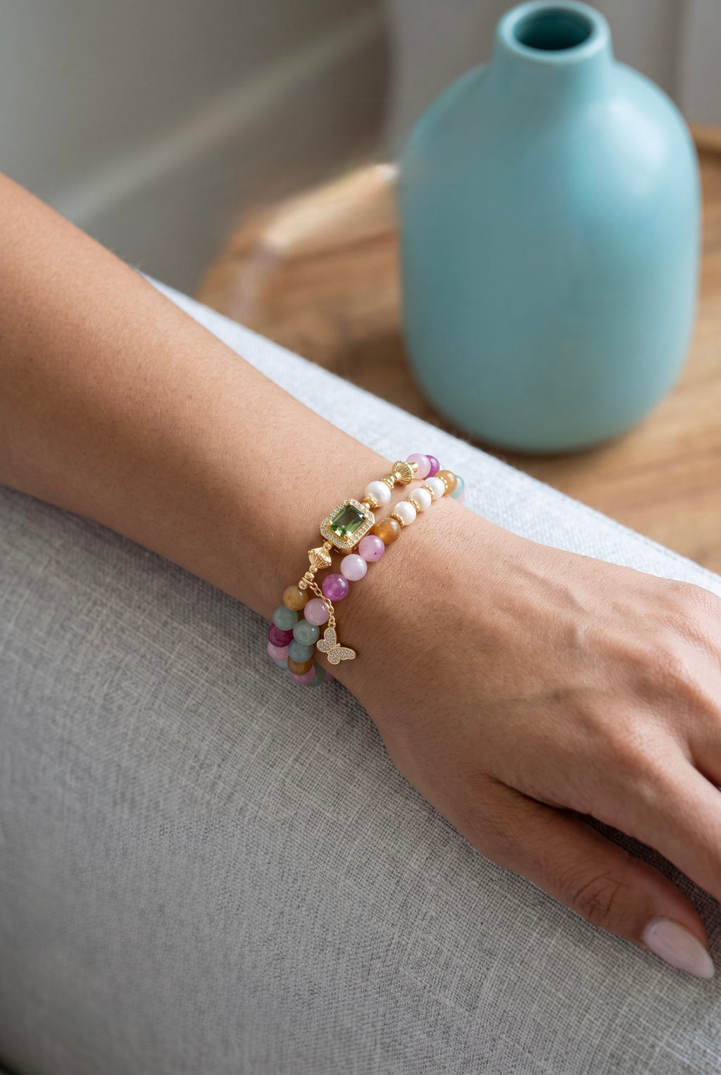 Rainbow Flutter Bracelet | Recycled Brass, Gemstones & Pearls